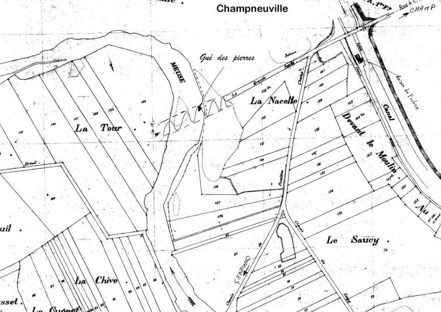 Croquis du bac et du ponton de Champneuville
