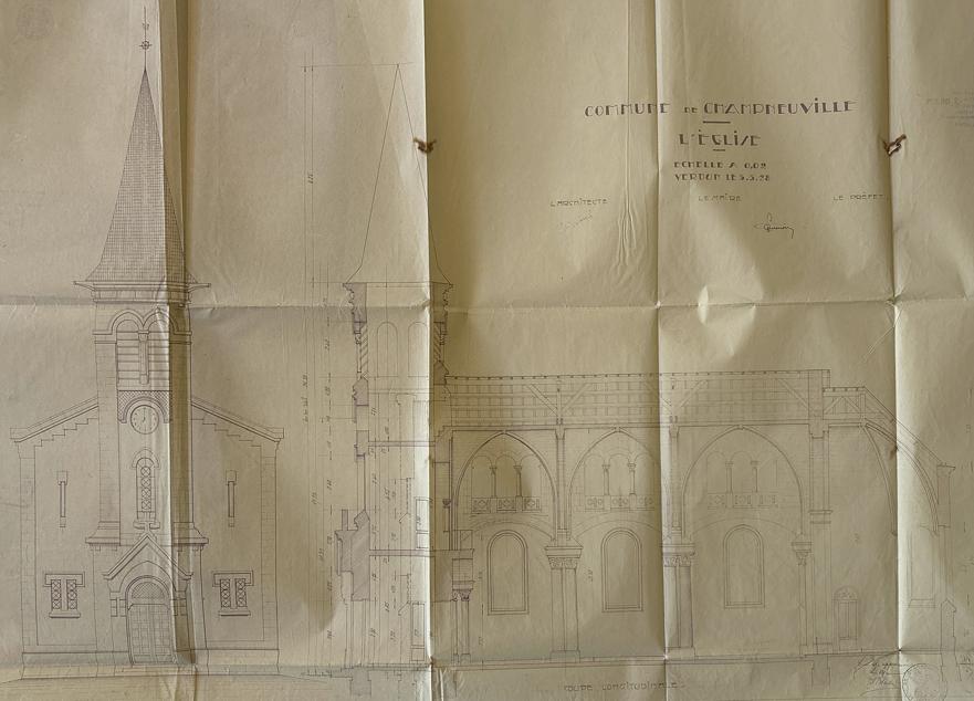 Élévation et coupe du projet de reconstruction de l'église